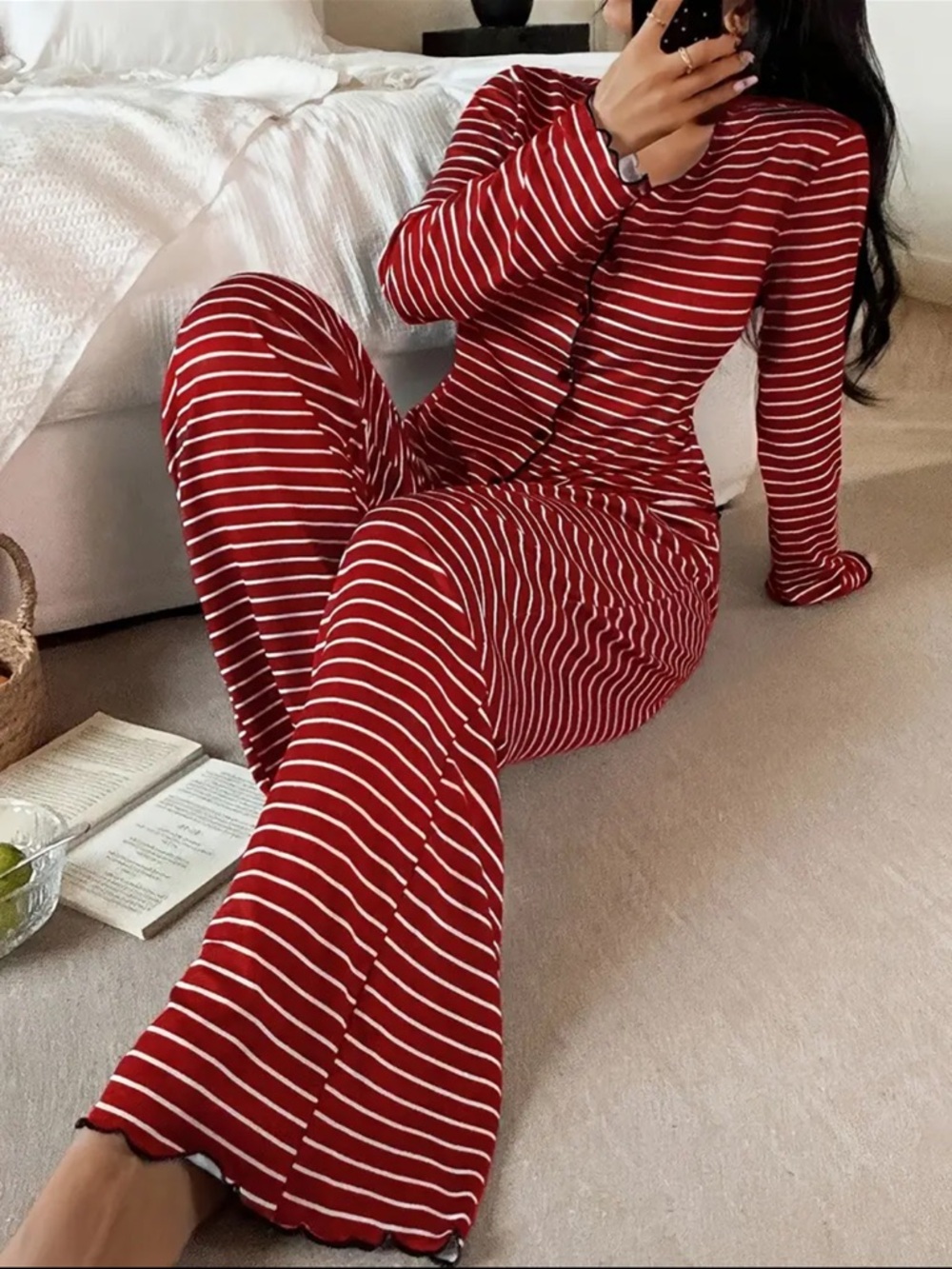 Striped Red & White Long Sleeve Maxi Dress